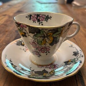 Floral Teacup and Saucer Set with Gold Trim tea party bridal shower
